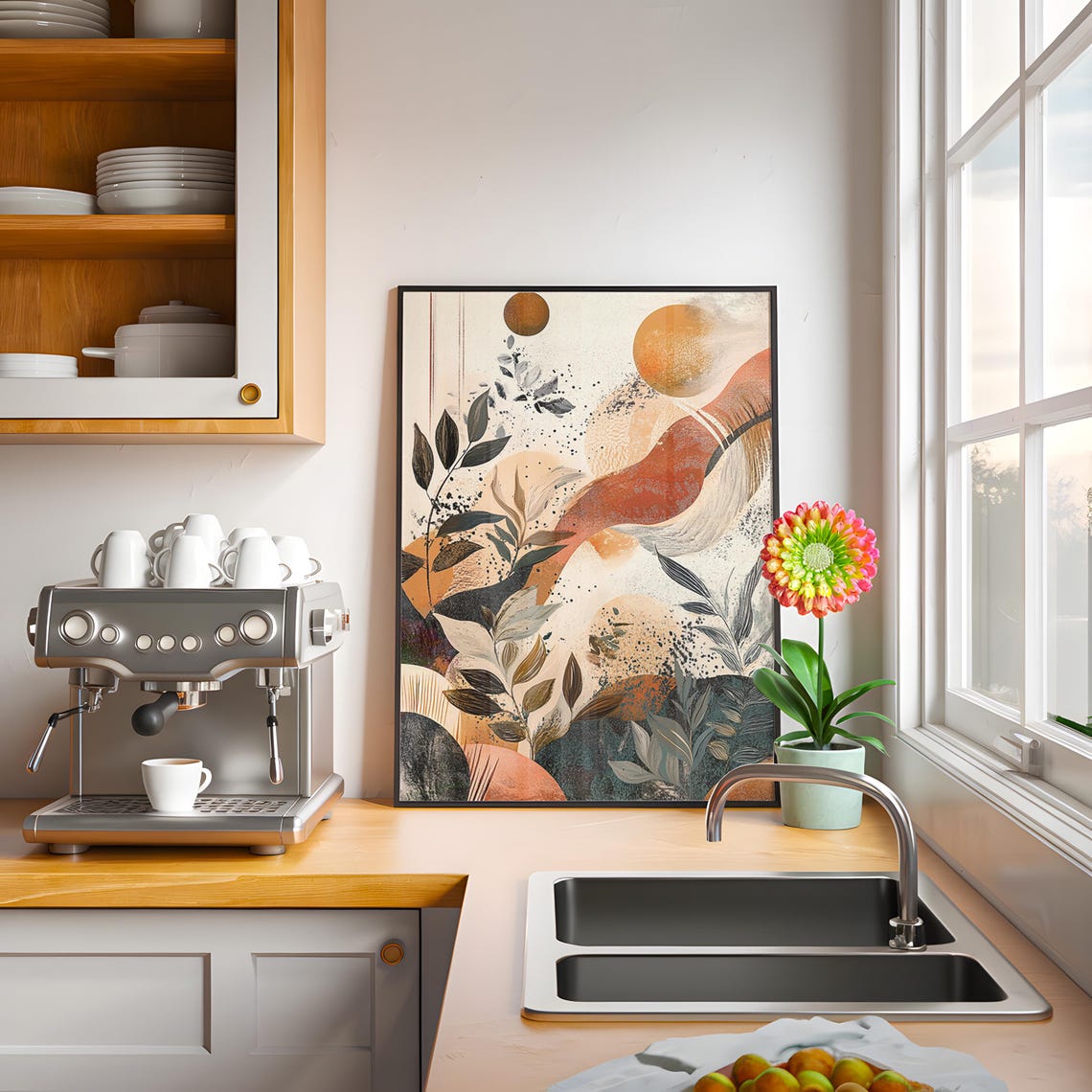 Earthy Terracotta Sun Abstract Art Print Warm Botanical Landscape - Image 4