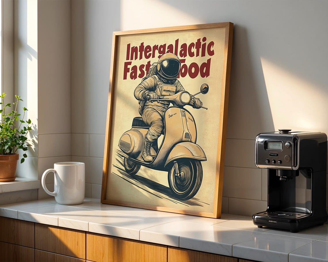 Retro Space Astronaut Art Print Vintage Scifi Biker Poster Funny Outer Wall Futuristic Diner Decor - Image 3