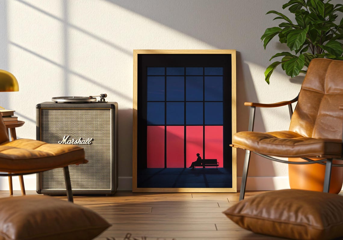 Silhouette Bench Sunset Giant Windows Blue Red Contrast Calm Poster - Image 4