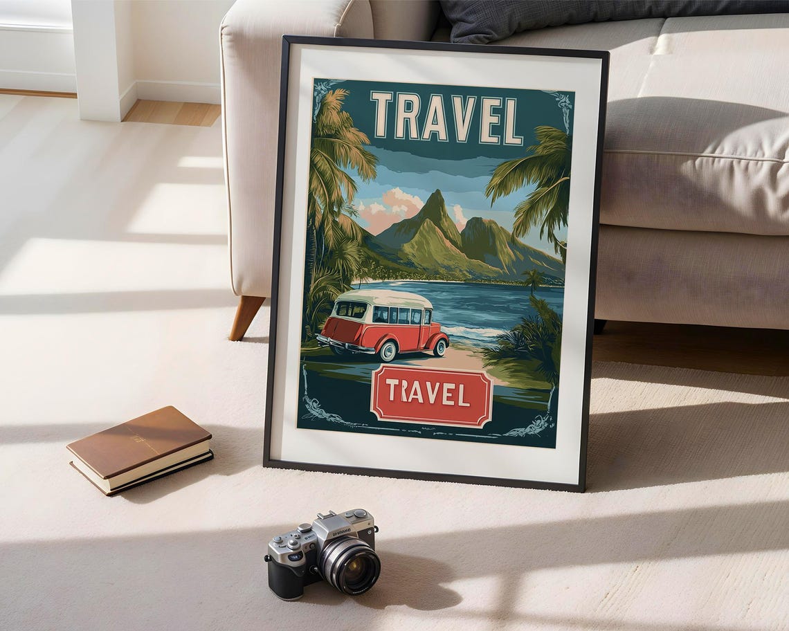 Vintage Travel Island Retro Vacation Tropical Road Trip Art Poster - Image 5