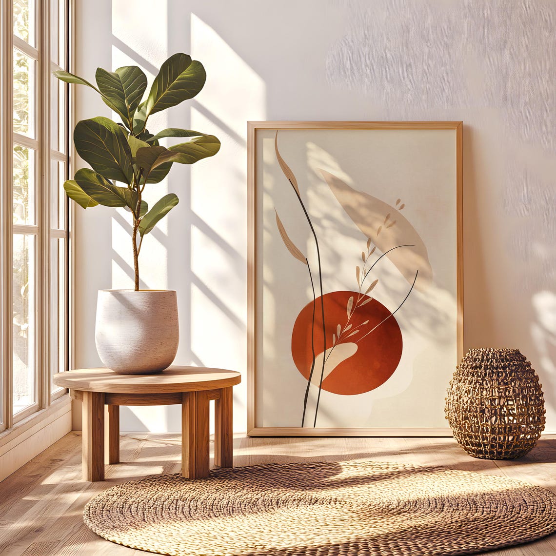 Minimalist Botanical Sun Circle Japandi Boho Earthy Art Print - Image 2