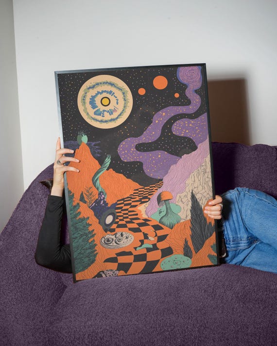 Trippy Cosmic Landscape, Psychedelic Mushroom Planet Poster