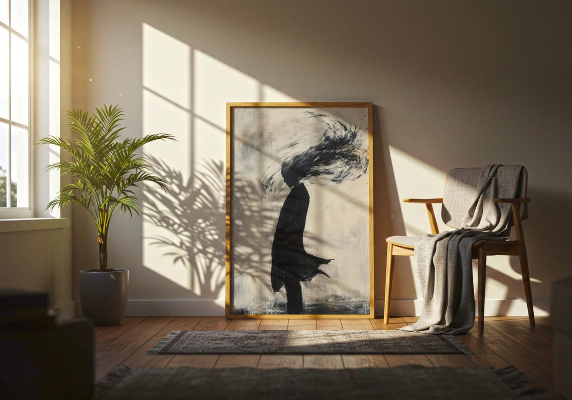 Black Ink Silhouette Dissolving Smoke Monochrome Profile Poster - Image 5