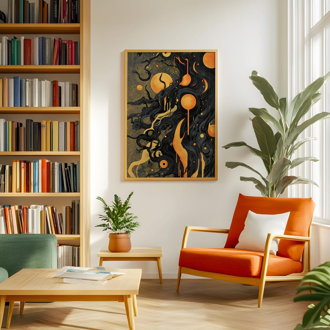 Mystic Suns Celestial Night Dripping Gold Orbs Dark Cosmic Art Poster - Image 4