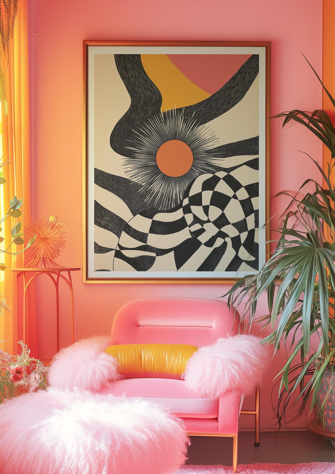 Retro Groovy Geometric Sunburst Abstract Black Wavy 70s Art Poster - Image 4