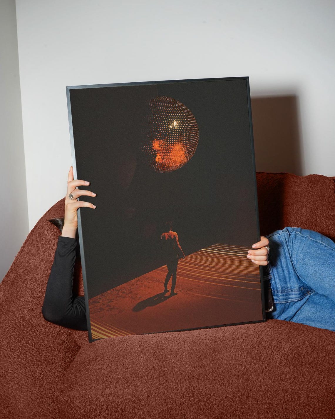Disco Ball Moon Lonely Walker Surreal Night Desert Vibe Poster
