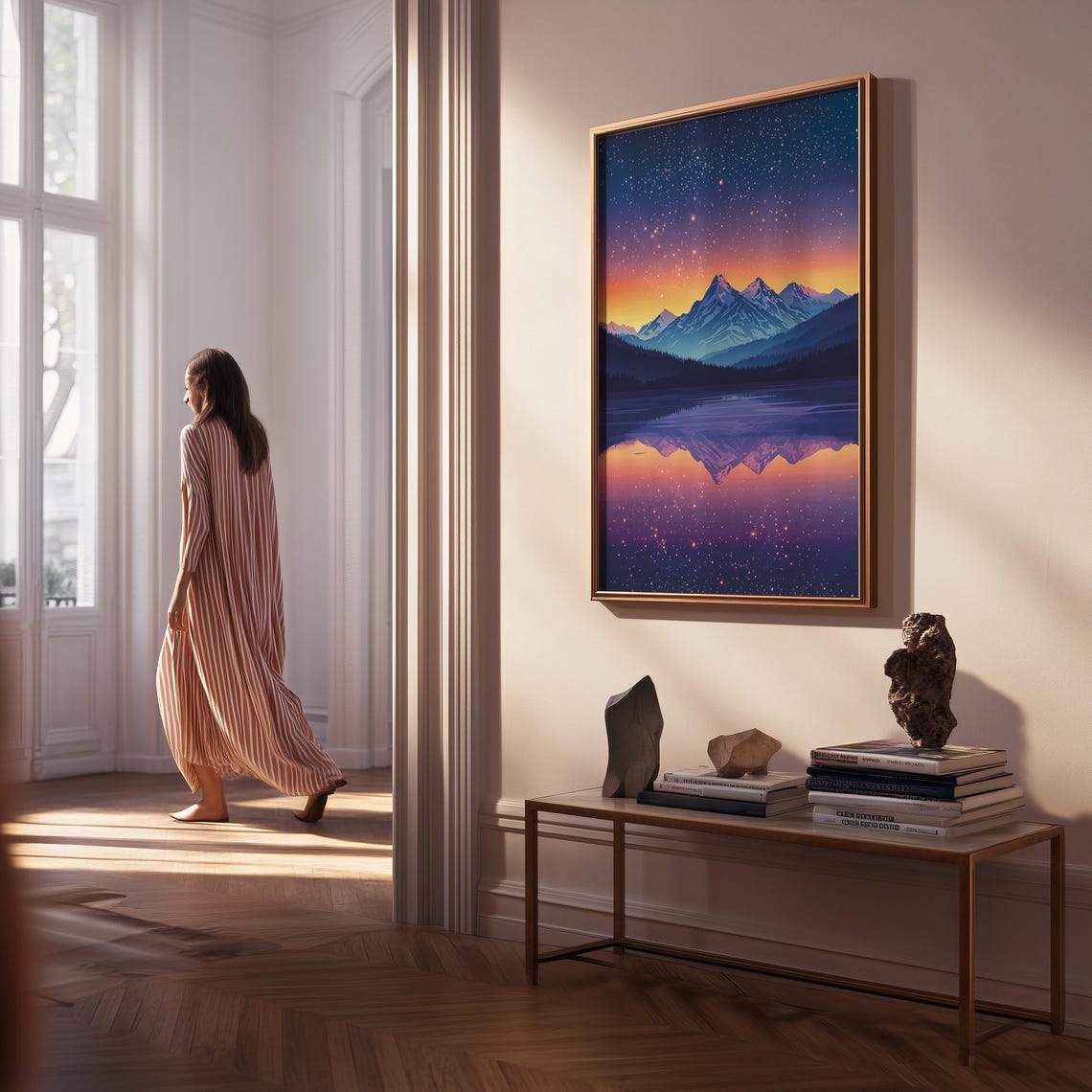 Starry Night Mountain Lake Sunset Reflection Landscape Poster - Image 5