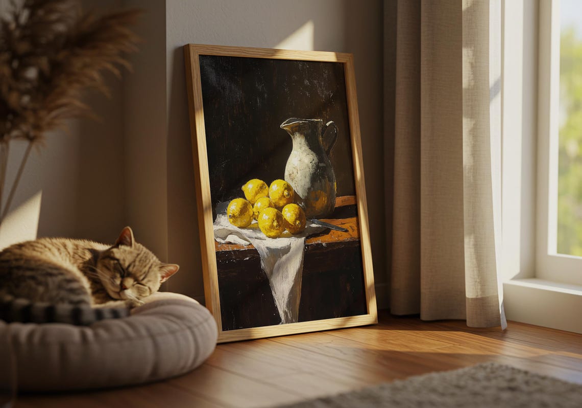 Lemon Still Life Art Print Rustic Fruit Kitchen Decor Classic Citrus Table Wall - Image 2