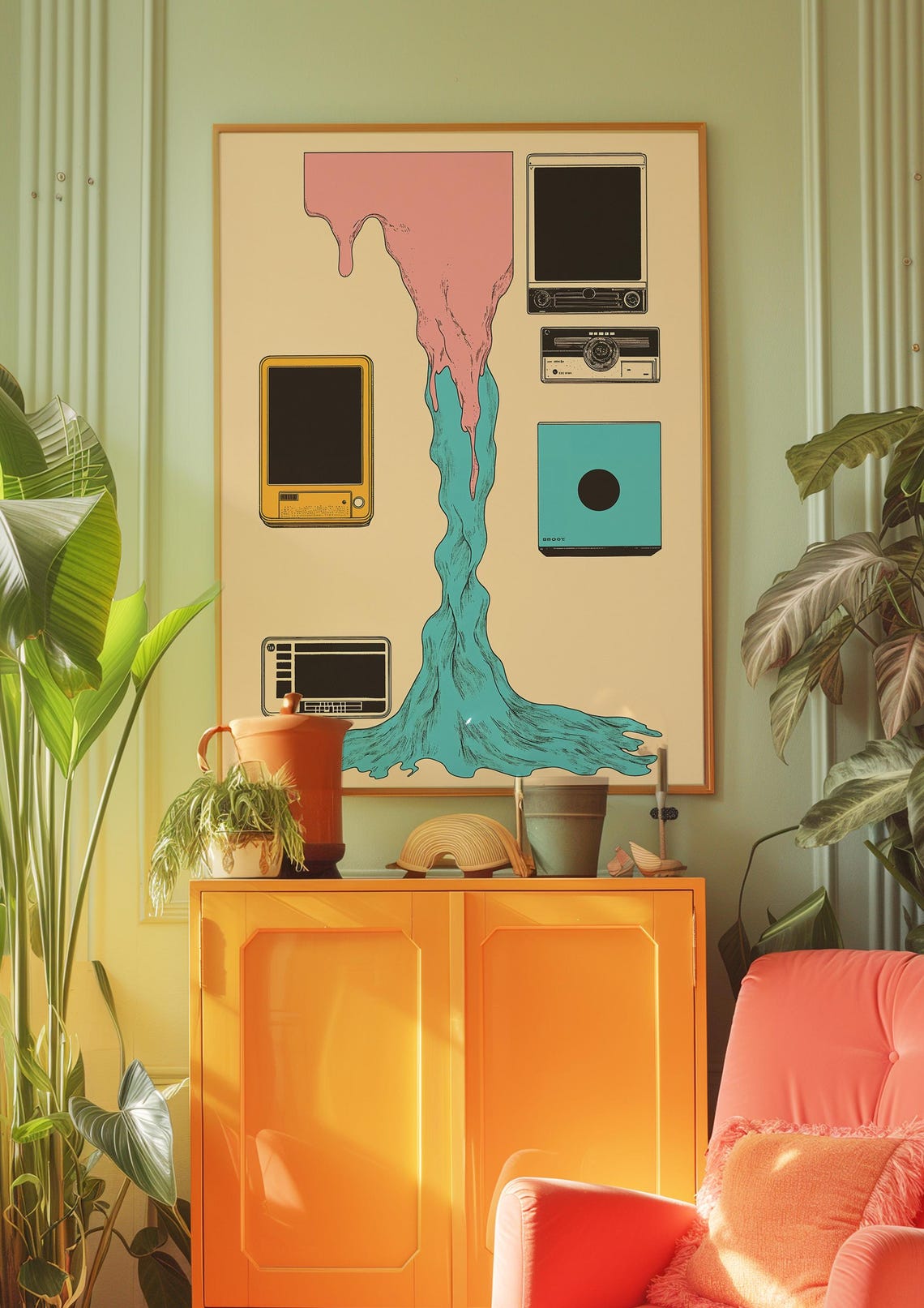 Retro Tech Collage Vintage Computers Paint Drip Fun Wall Poster - Image 5