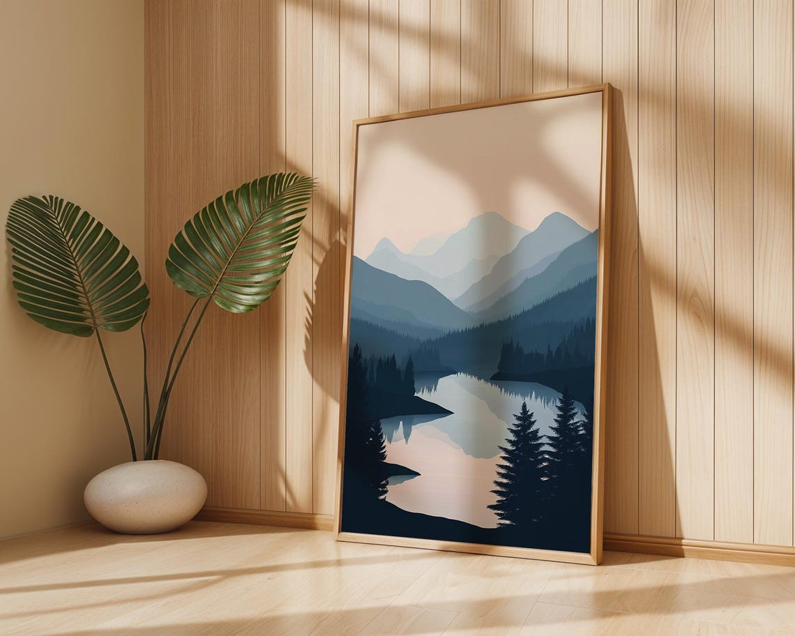 Misty Pine Forest Valley with Calm Lake Mirror Reflection Poster - Image 5