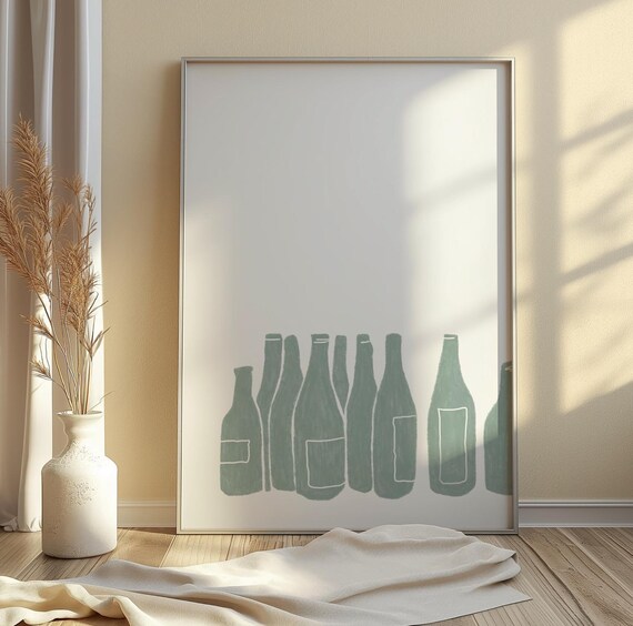 Minimalist Sage Green Wine Bottles Row Modern Kitchen and Bar Decor Poster