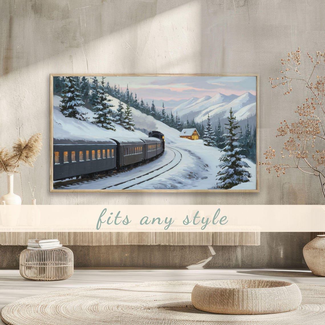 Vintage Steam Train Snowy Mountain Pass Twilight Journey Scene Poster - Image 3