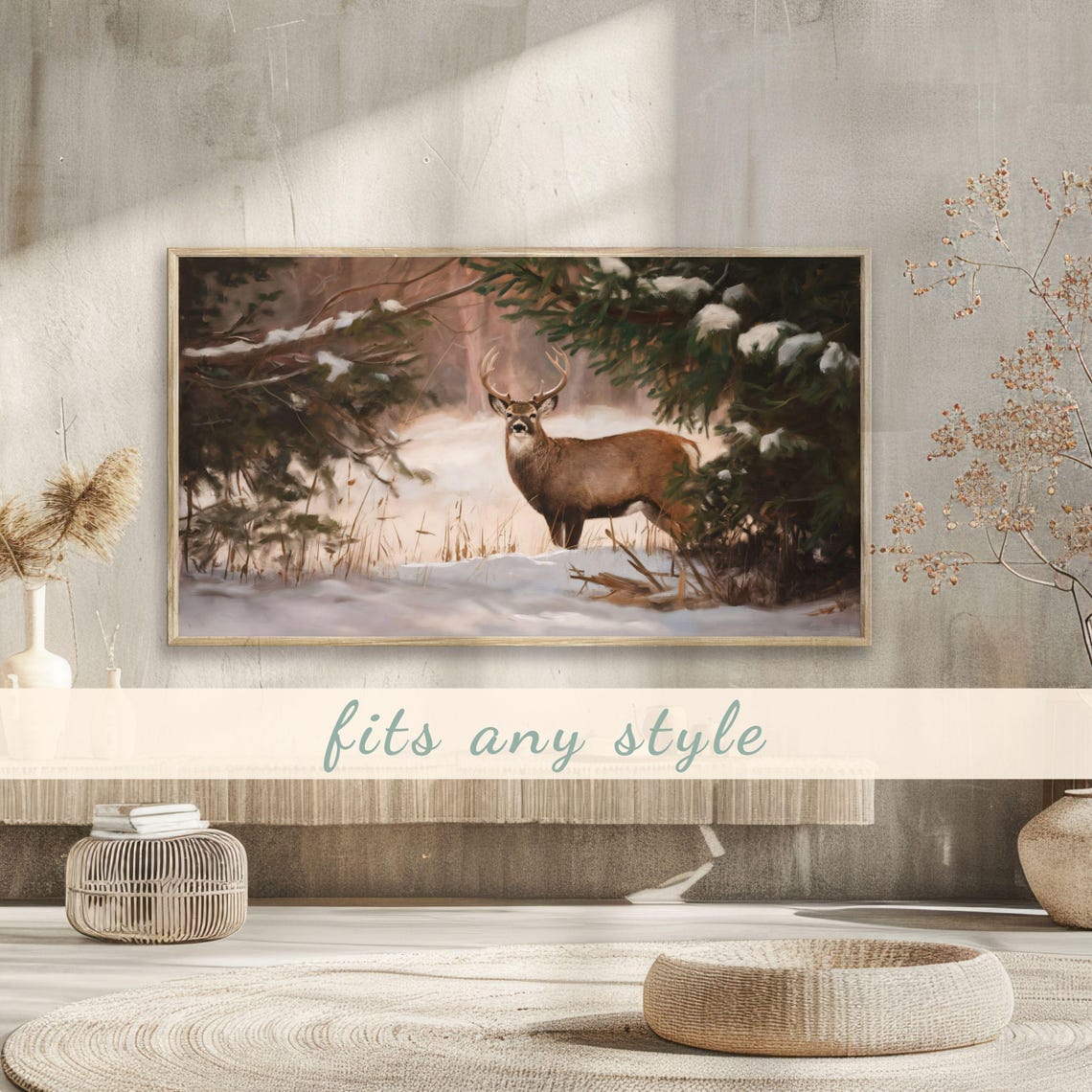 White Tailed Deer Buck Snowy Pine Forest Winter Wildlife Poster - Image 3