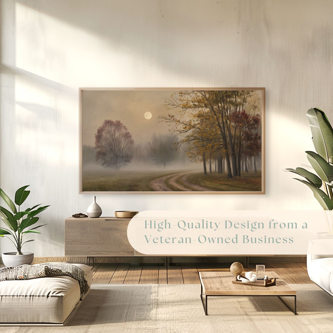 Moonlit Misty Autumn Forest Path Vintage Fall Landscape Poster - Image 4