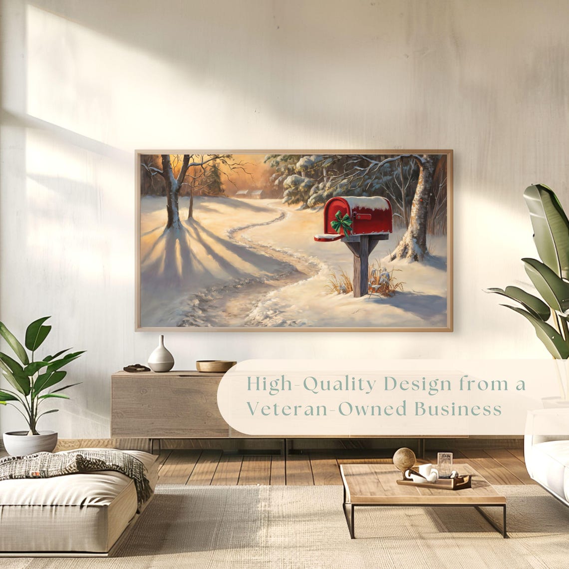 Red Mailbox Green Bow Snowy Woods Golden Light Painting Poster - Image 4