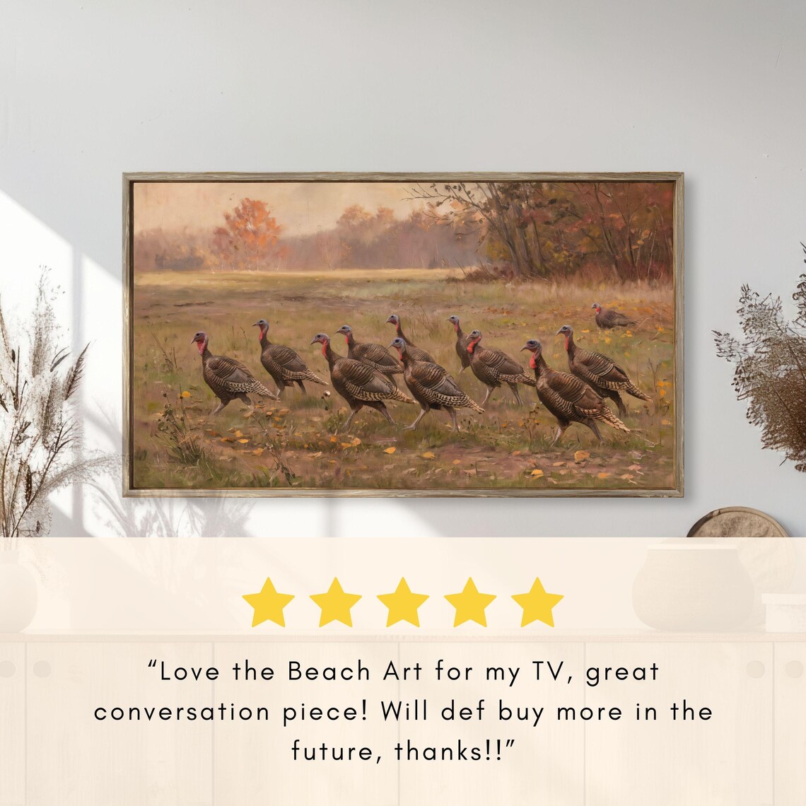 Wild Turkeys Foraging Autumn Meadow Fall Foliage Vintage Painting Poster - Image 2