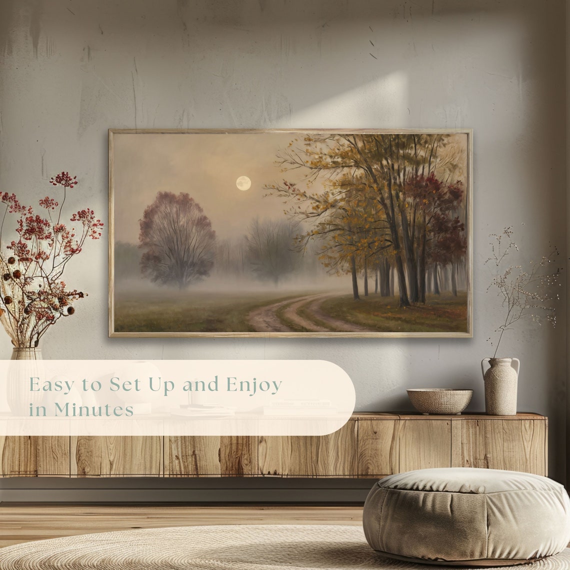 Moonlit Misty Autumn Forest Path Vintage Fall Landscape Poster - Image 5