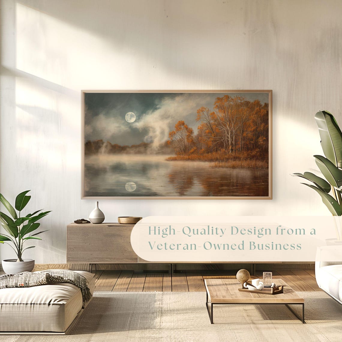 Full Moon Over Quiet Autumn Lake Night Landscape Reflection Poster - Image 4