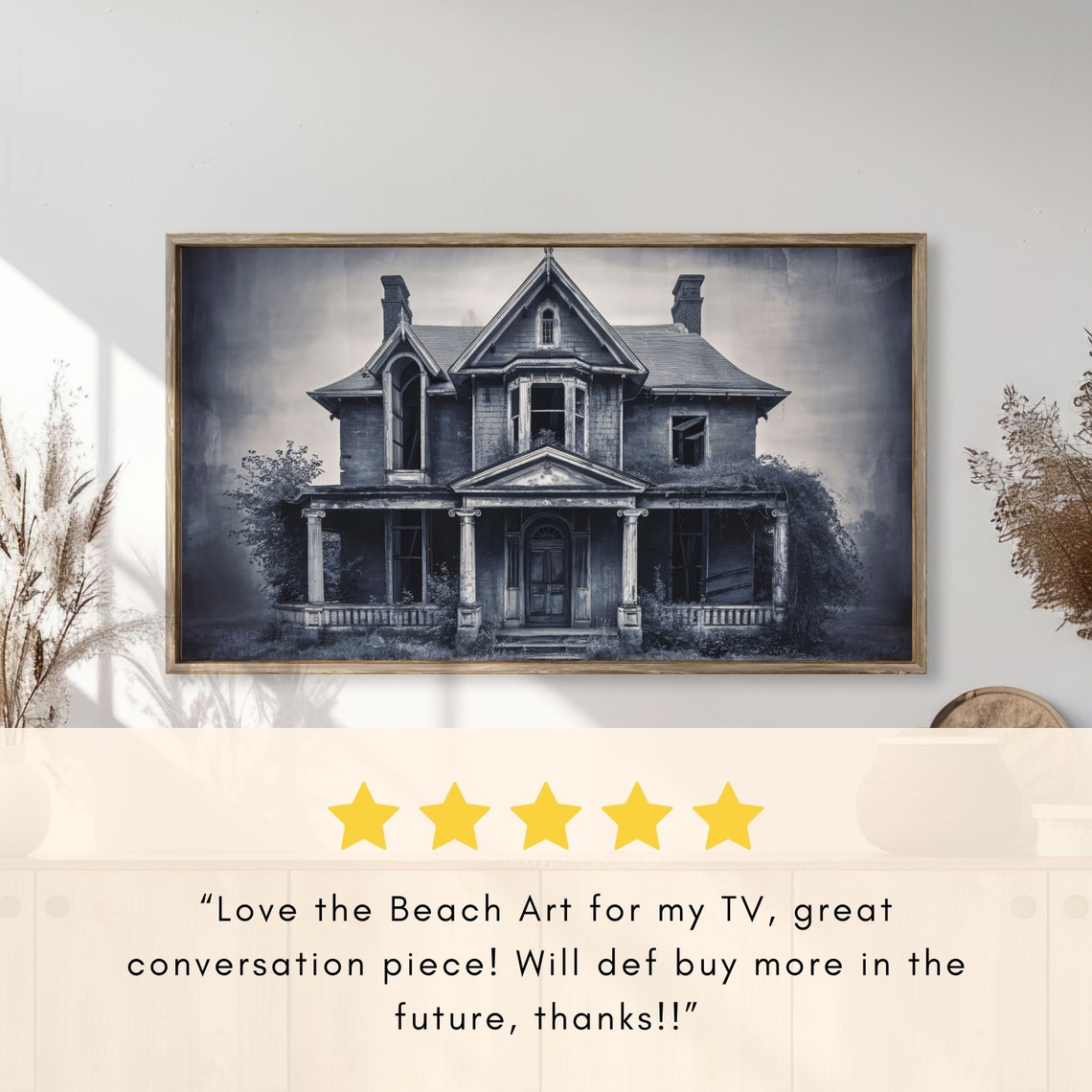 Abandoned Victorian House Spooky Grayscale Haunted Night Poster - Image 2