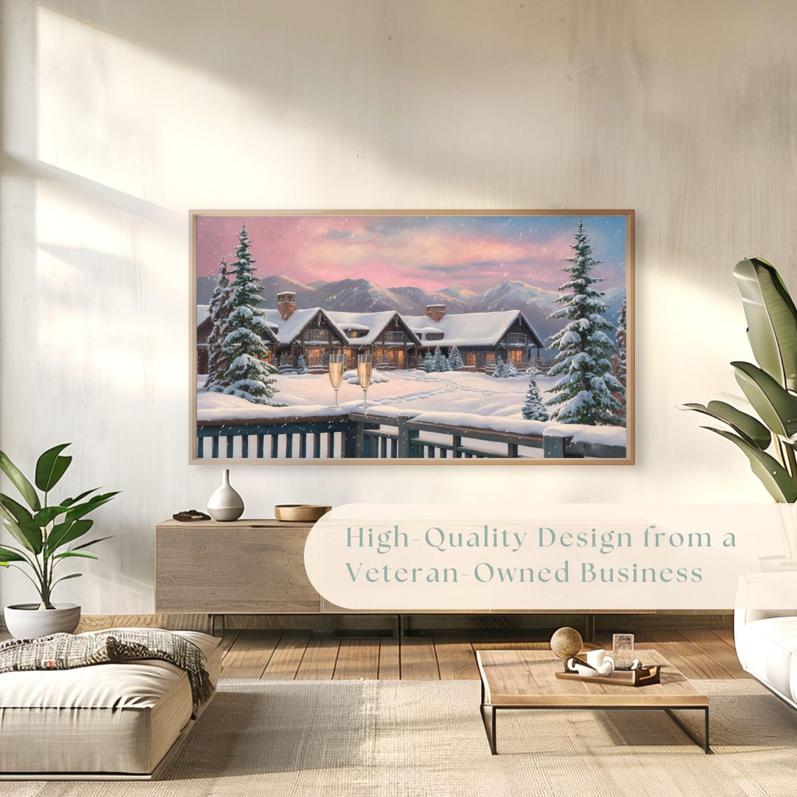 Snowy Mountain Lodge Champagne Glasses Winter Holiday Dusk Poster - Image 4