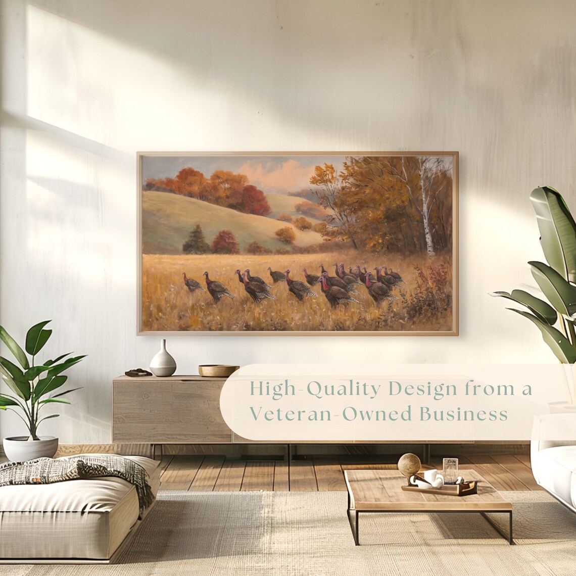 Wild Turkey Flock Crossing Golden Autumn Field Vintage Painting Poster - Image 4