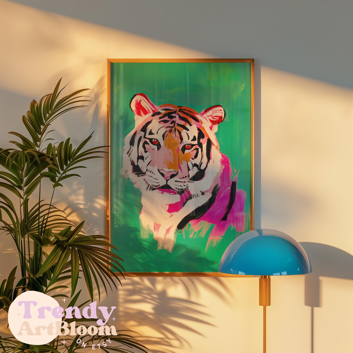 Bold Tiger Face Portrait Hot Pink Emerald Green Pop Art Poster - Image 5