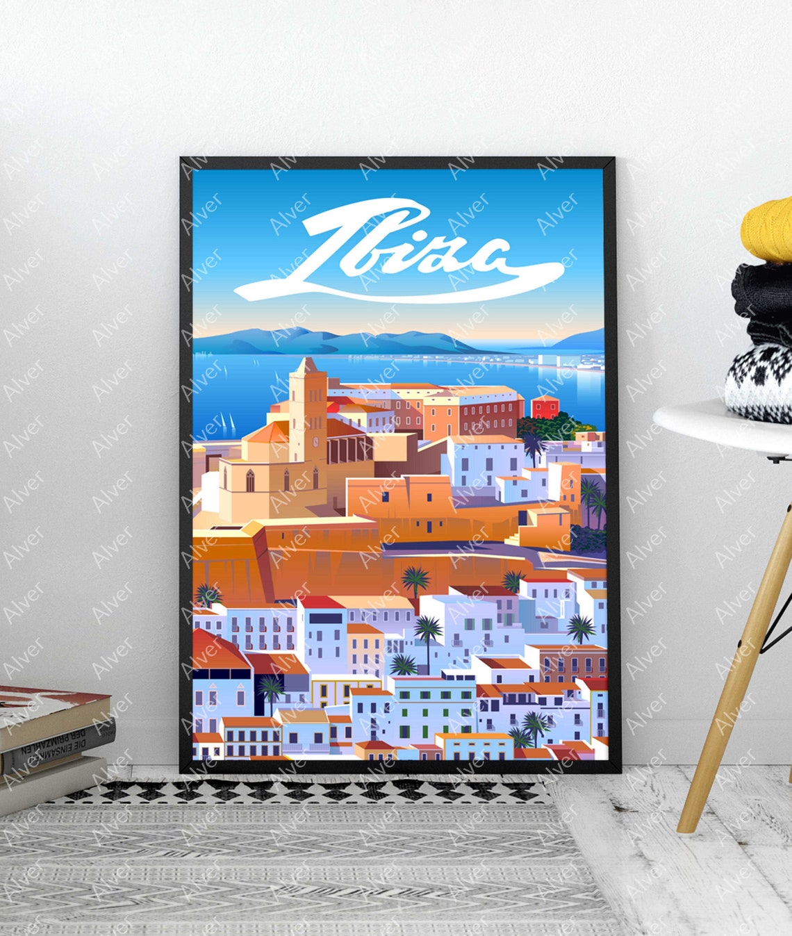 Ibiza Spain Travel Poster With Dalt Vila Old Town Harbor and Sea View - Image 3