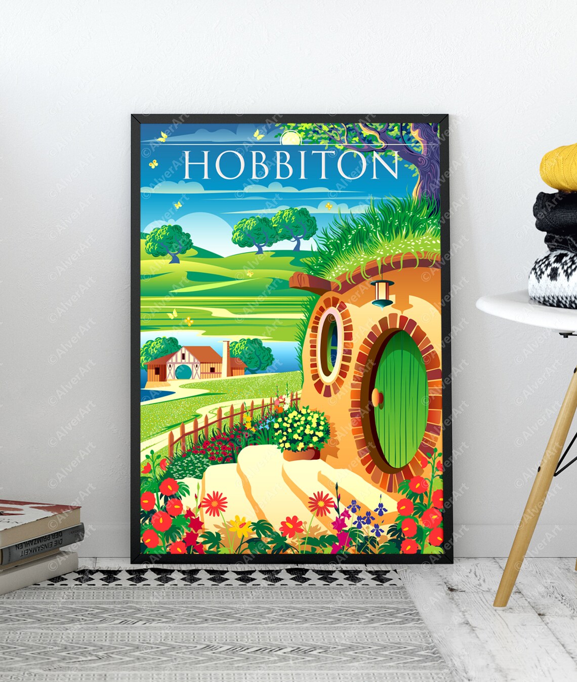 Hobbiton Shire Hobbit Hole Round Green Door Fantasy Travel Poster - Image 2