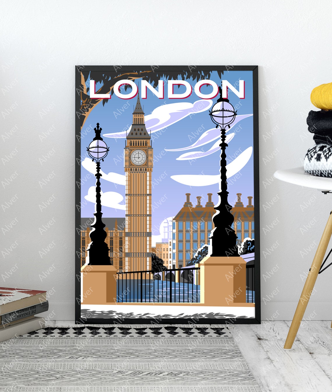 London Big Ben Westminster Bridge Classic Retro Travel Poster - Image 3