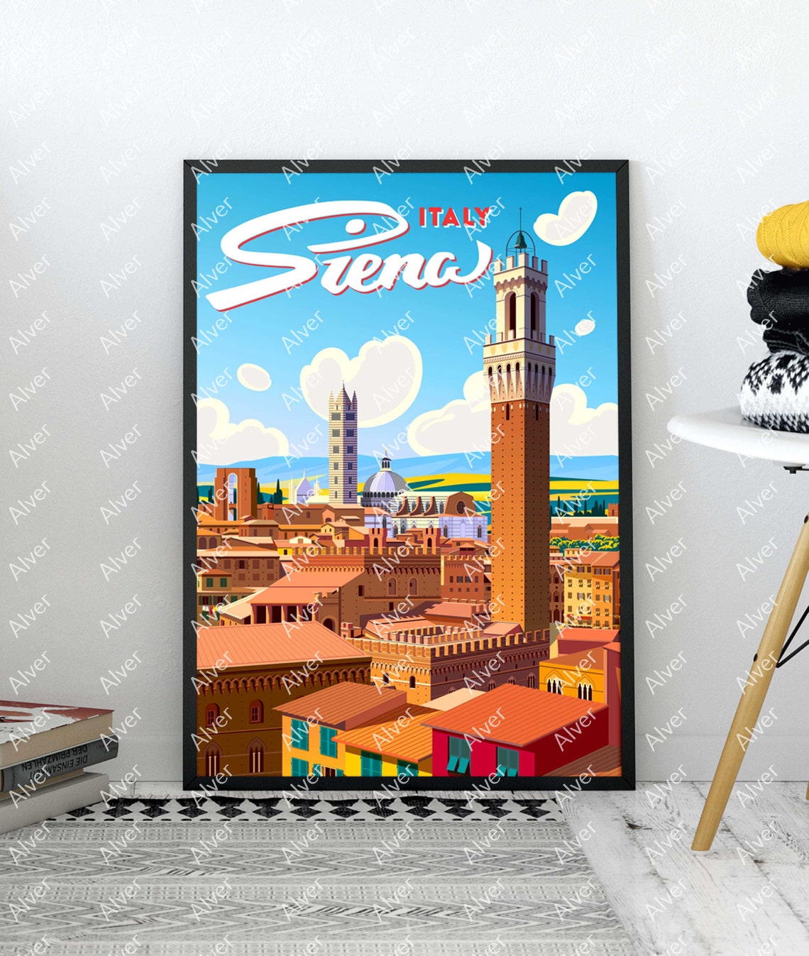 Siena Italy Torre del Mangia Tuscan Old Town Retro Travel Poster - Image 3