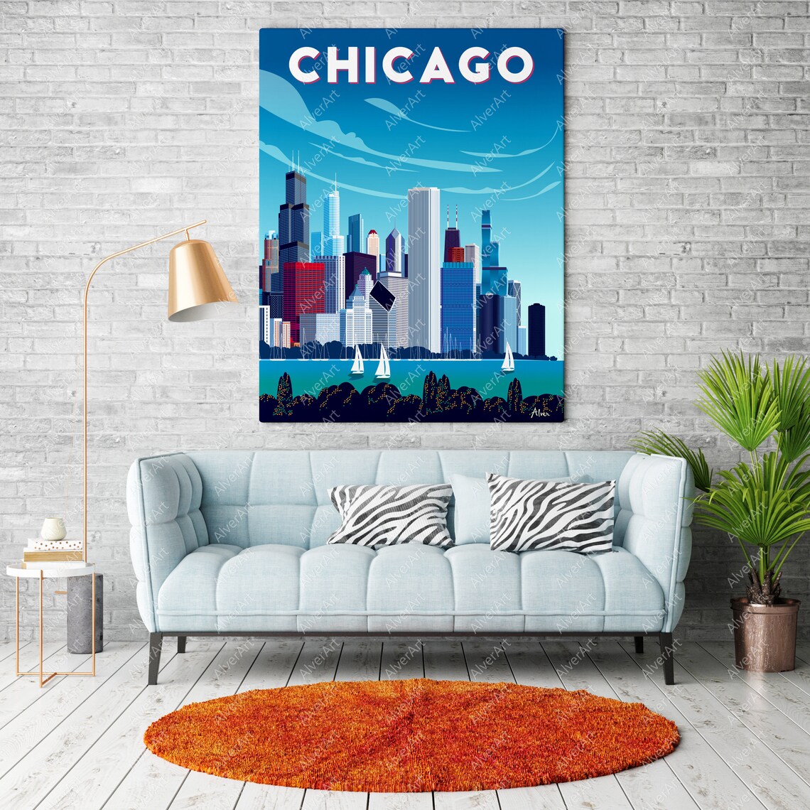 Chicago Skyline Lake Michigan Sailboats Vintage City Travel Poster - Image 2