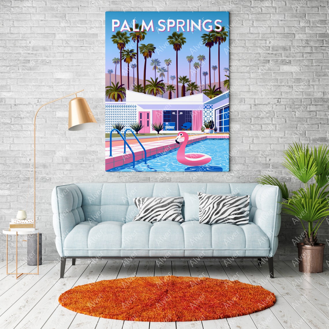 Palm Springs Mid Century Modern Poster With Pool and Flamingo Float - Image 2