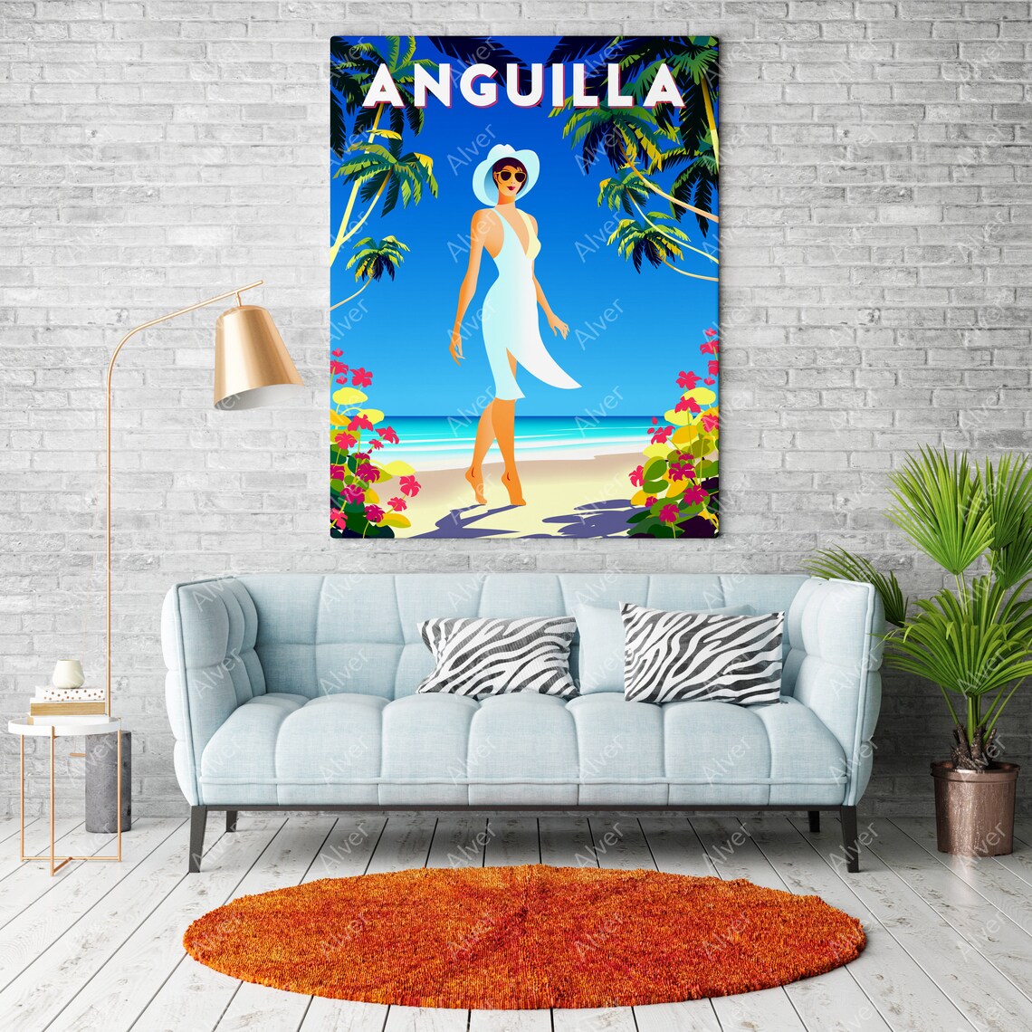 Anguilla Caribbean Woman In White Dress On Beach Travel Poster - Image 2