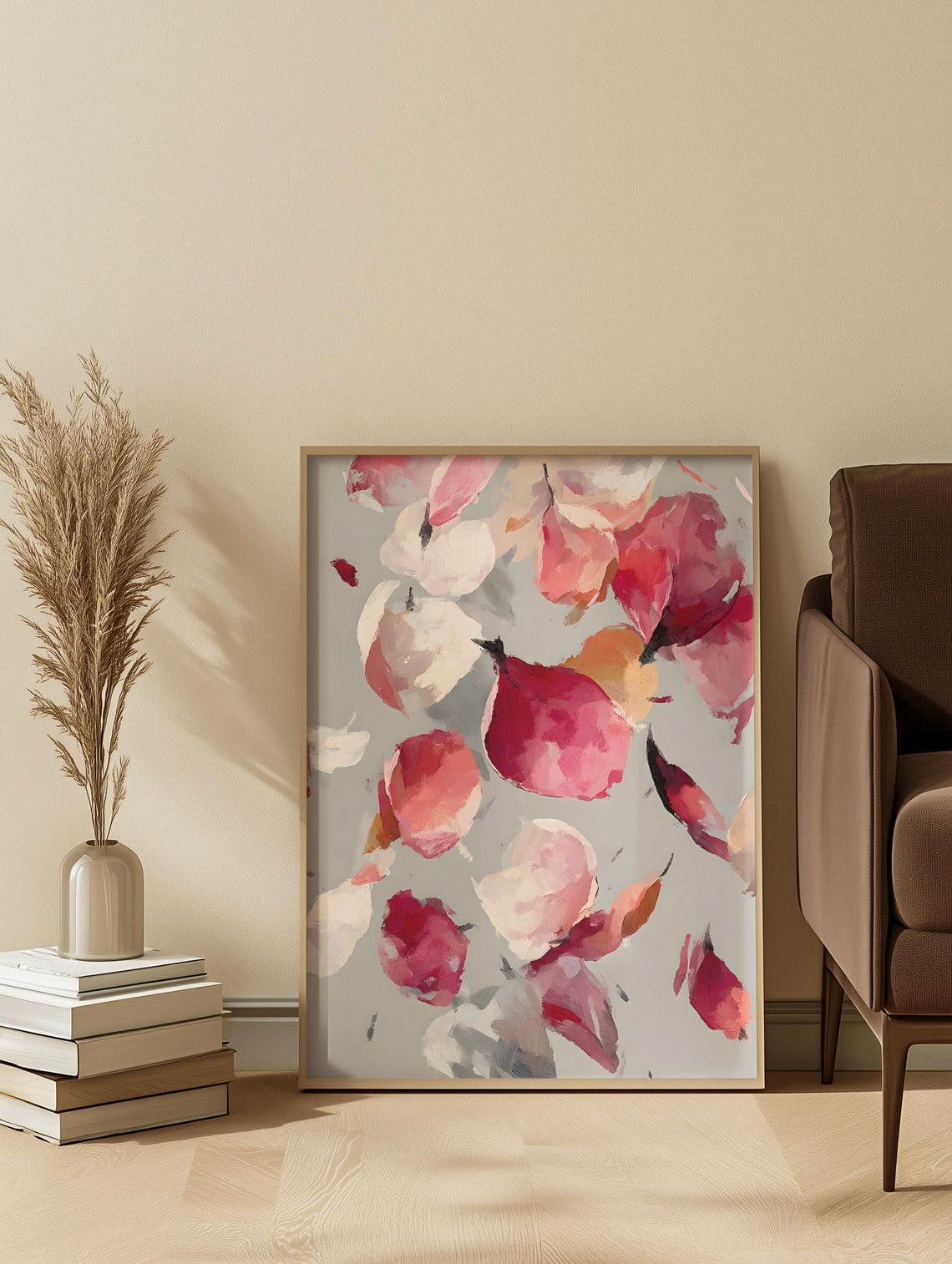 Muted Pink Floral Print Abstract Falling Petals Minimalist Wall Art