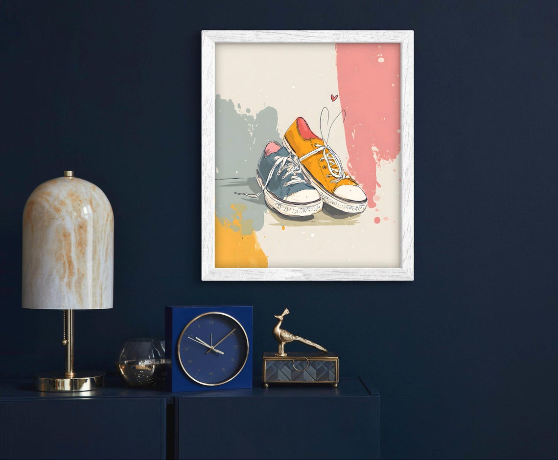 Colorful Sneaker Pair Heart Doodle Cute Playful Modern Art Poster