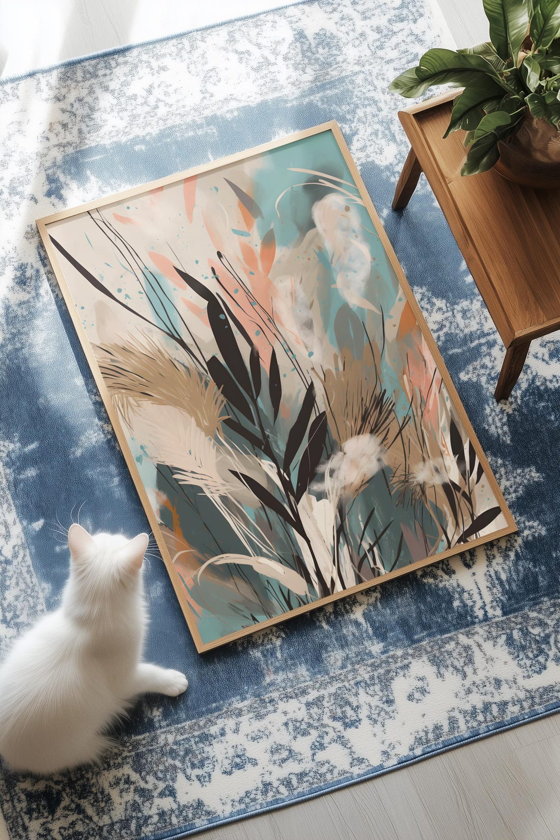 Wildflower Abstract Poster of Pampas Grass in Soft Earthy Tones