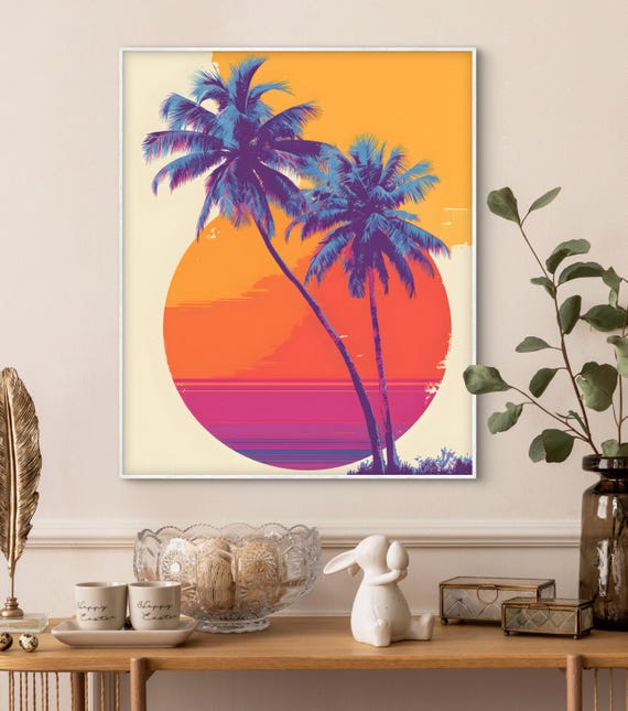 Retro Sunset Wall Art Vintage 80s Poster