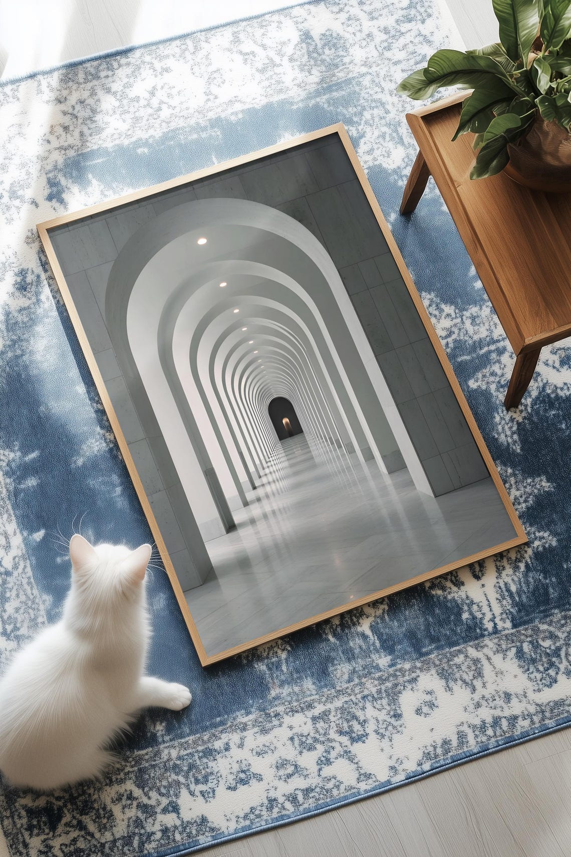 White Arches Symmetrical Hallway Minimal Architecture Art Poster