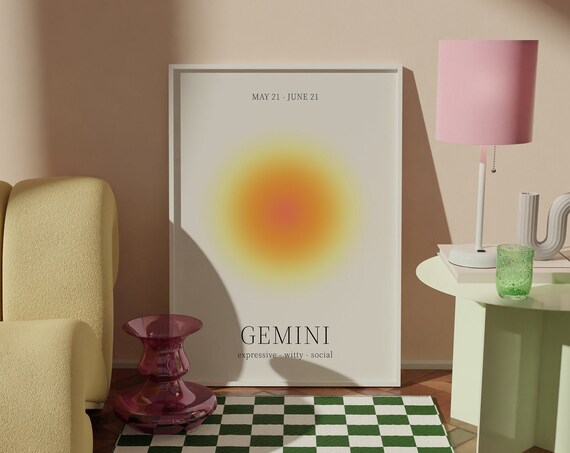 Gemini Star Sign Instant Print Zodiac Art Poster Spiritual Wall Trendy Aura Gradient