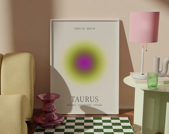 Taurus Star Sign Instant Print Zodiac Art Poster Spiritual Wall Trendy Aura Gradient