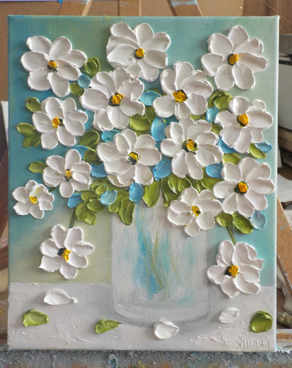 White Daisy Still Life Oil Painting, Custom Wall Art Print - Image 3