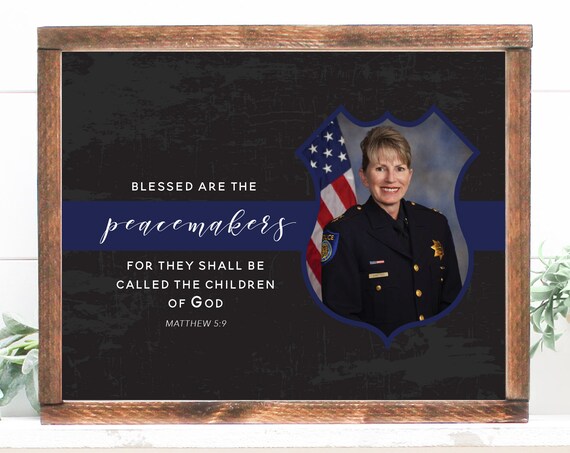 Blessed Are the Peacemakers Police Portrait Bible Verse Poster