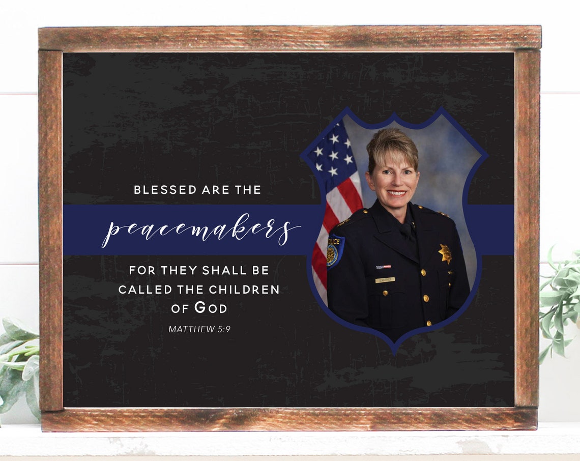 Blessed Are the Peacemakers Police Portrait Bible Verse Poster