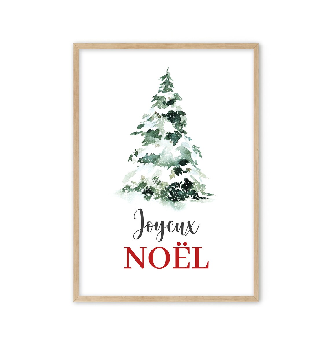 Snowy Watercolor Pine Tree Joyeux Noel French Christmas Poster