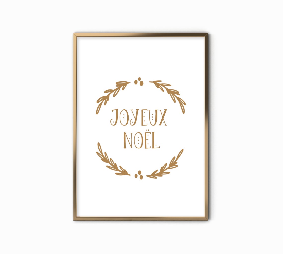 Joyeux Noel Gold Laurel Wreath French Christmas Decor Wall Art