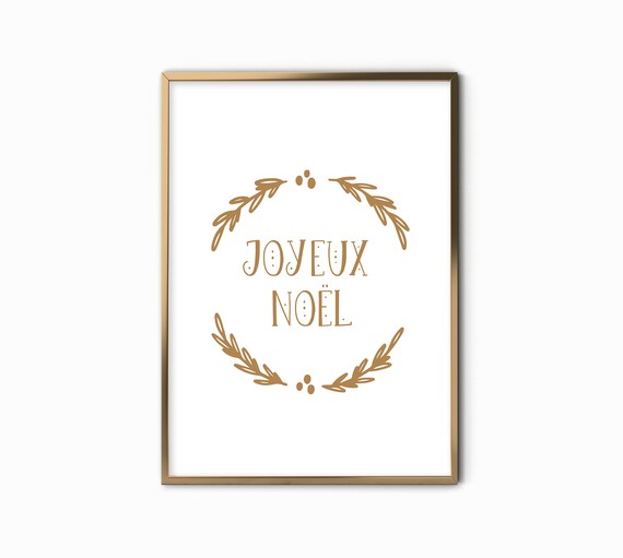 Joyeux Noel Gold Laurel Wreath French Christmas Decor Wall Art