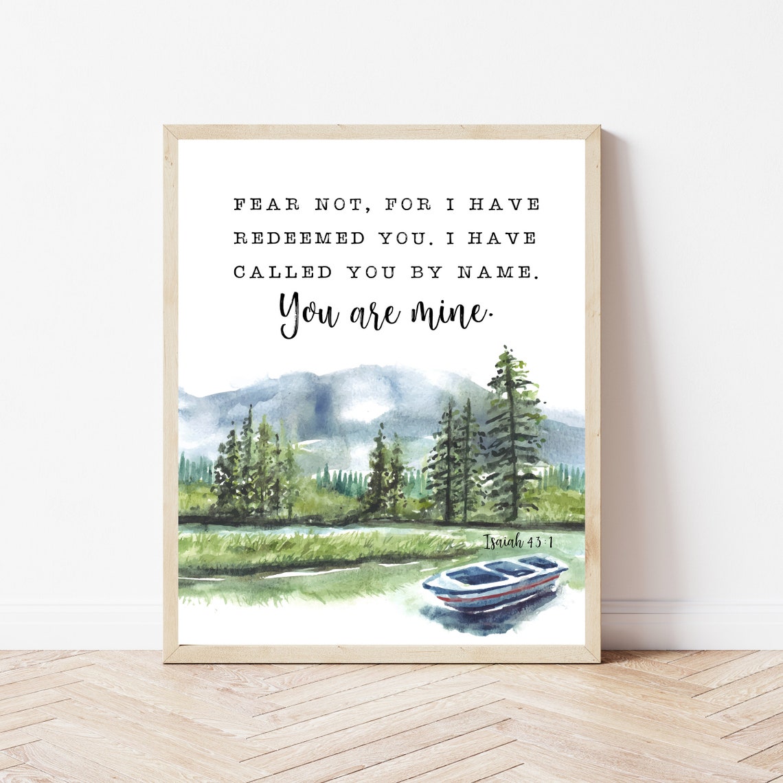 Fear Not Isaiah 43 1 Watercolor Mountain Lake Scripture Poster