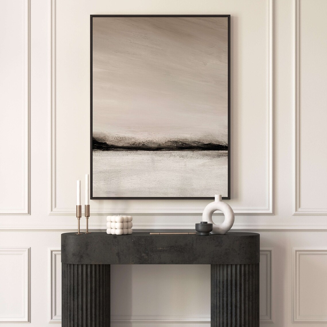 Neutral Beige Abstract Landscape Misty Horizon Japandi Art Poster
