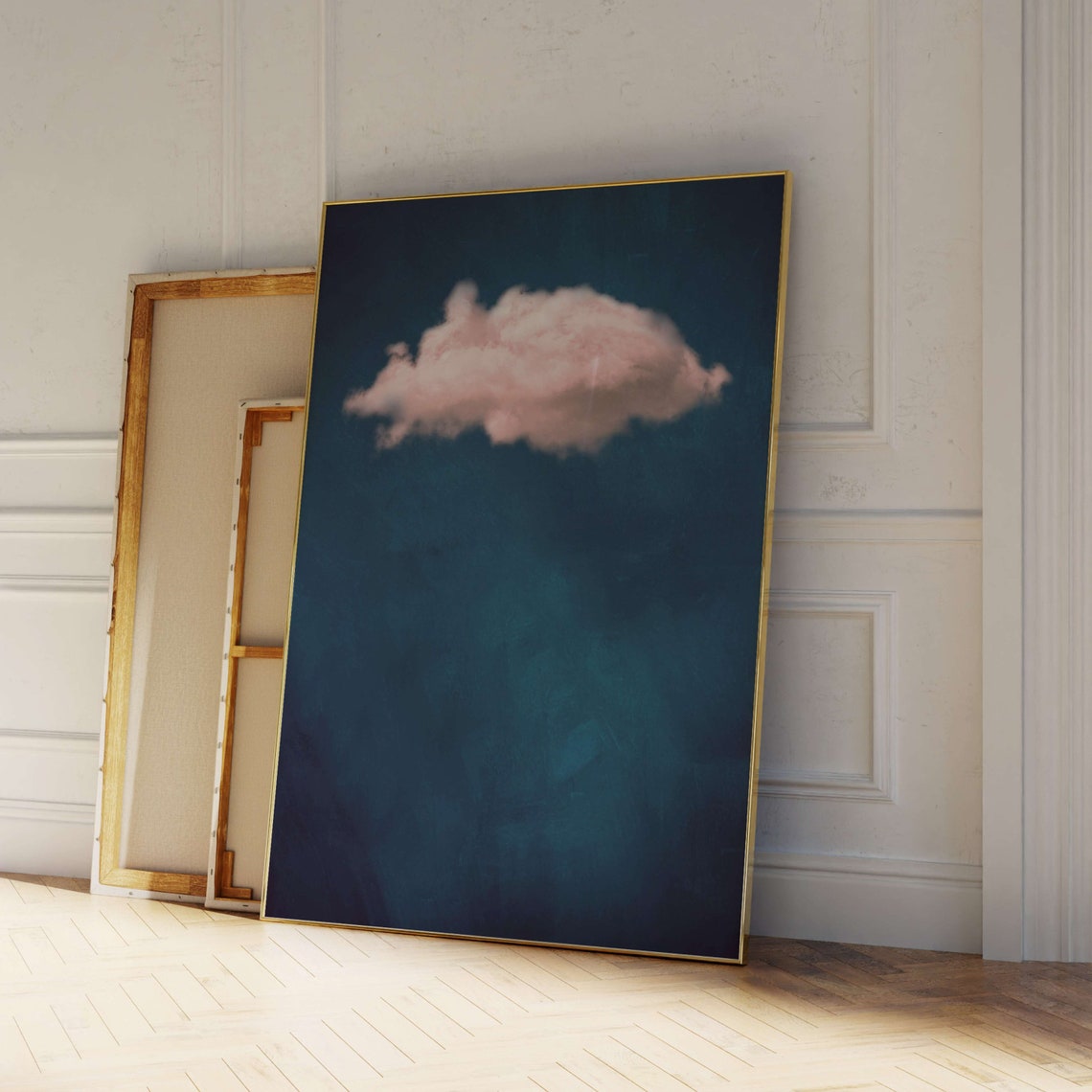 Pink Cloud On Deep Teal Abstract Surreal Sky Wall Decor Poster - Image 3