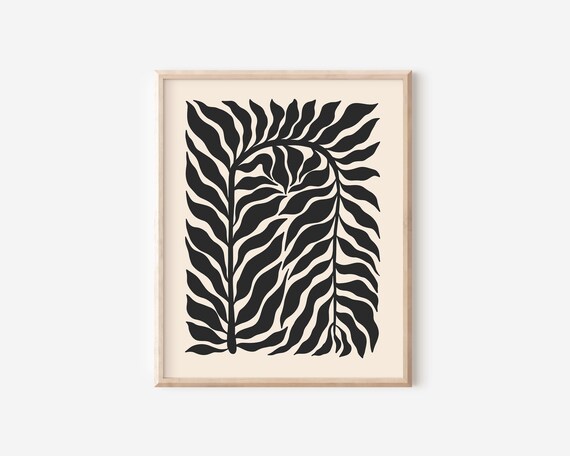 Black Leaves Botanical Pattern Minimalist Nature Wall Decor Poster